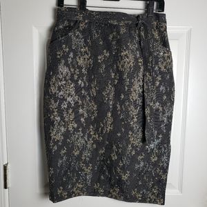 Banana Republic Women Belted Pencil Skirt Gray With Gold Metalic
